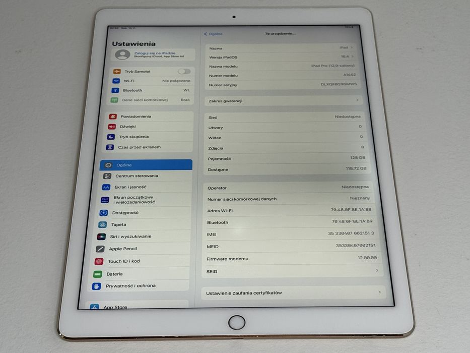 iPad Pro 12.9 1. gen. (A1652) - 128GB - Cellular (LTE) - faktura VAT 23%