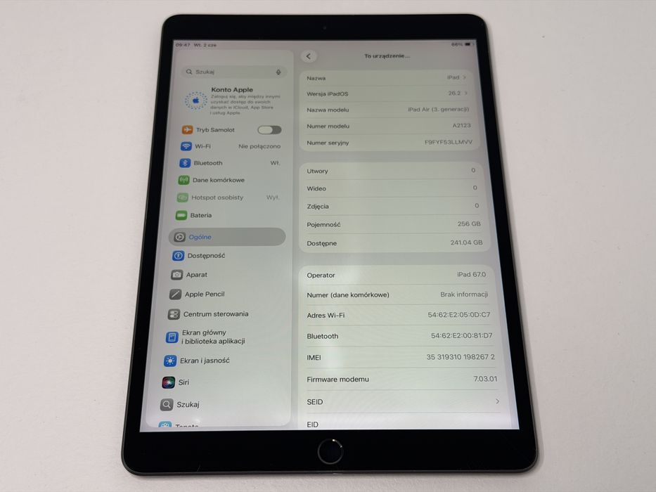 iPad Air 3 (A2123) - 256GB - Cellular (LTE) - faktura VAT 23%