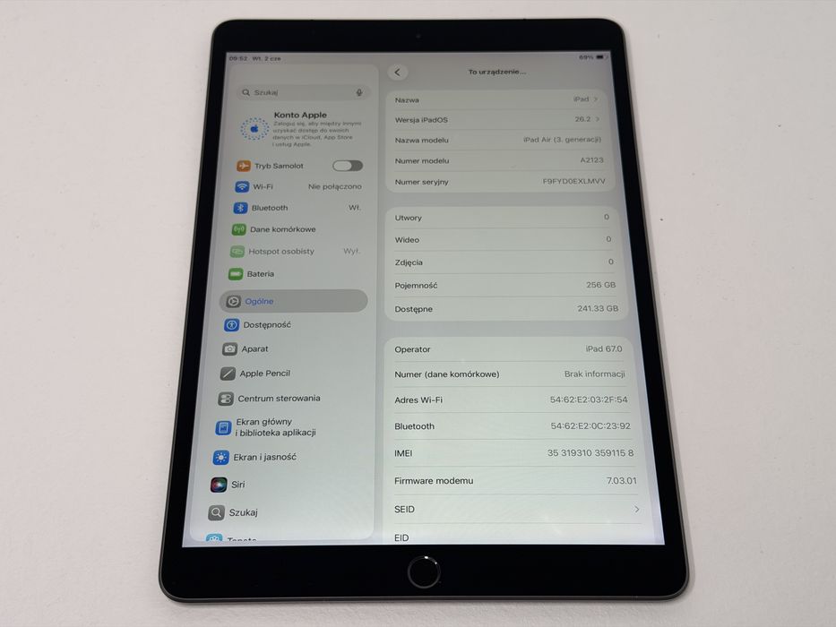 iPad Air 3 (A2123) - 256GB - Cellular (LTE) - faktura VAT 23%