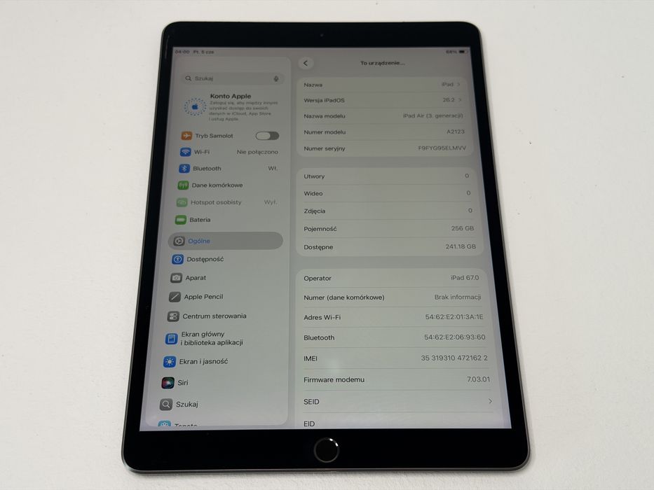 iPad Air 3 (A2123) - 256GB - Cellular (LTE) - faktura VAT 23%