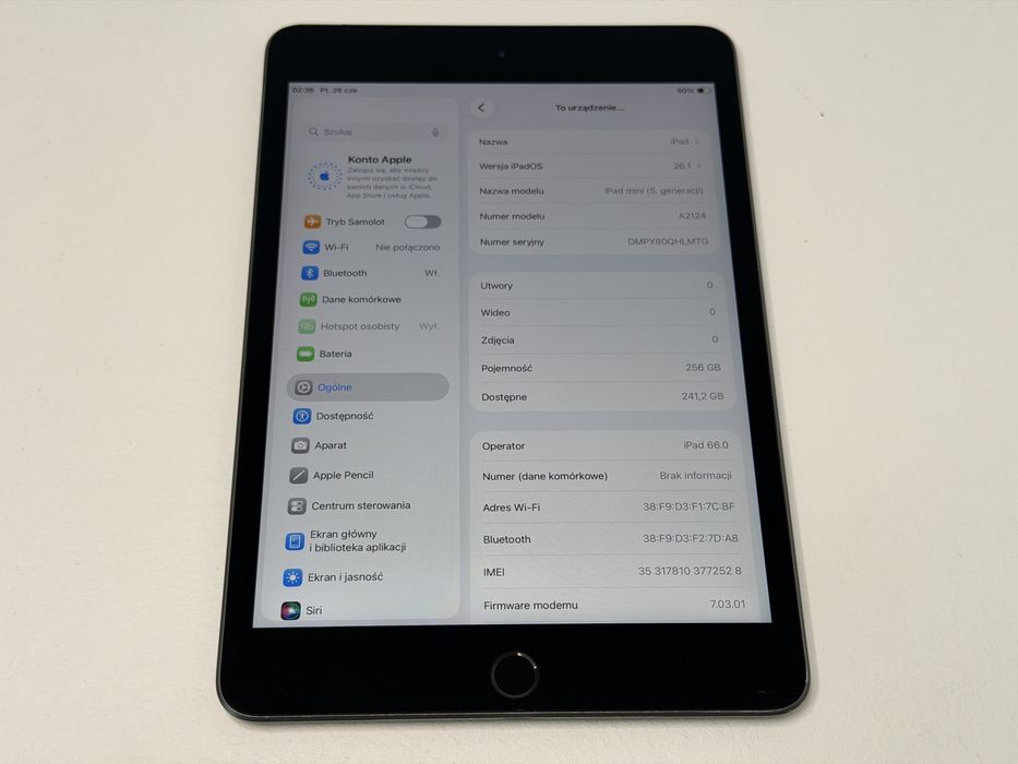 iPad mini 5 (A2124) - 256GB - Cellular (LTE) - faktura VAT 23%