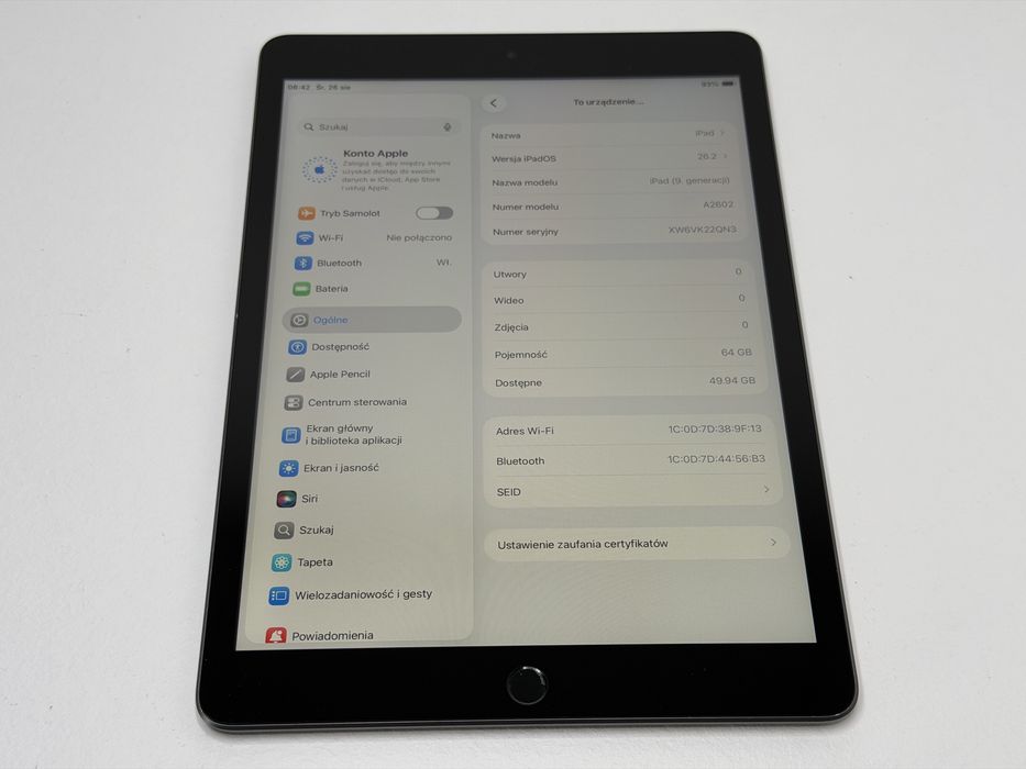 iPad 9. gen. (A2602) - 64GB - Space Gray - faktura VAT 23%