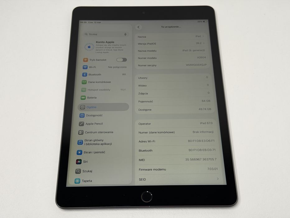 iPad 9. gen. (A2604) - 64GB - Cellular (LTE) - faktura VAT 23%
