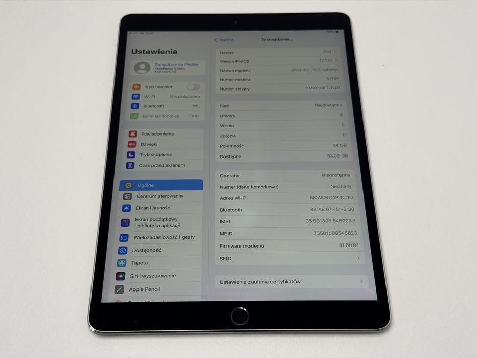 iPad Pro 10.5 (A1709) - 64GB - Cellular (LTE) - faktura VAT 23%