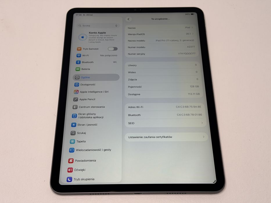 iPad Pro 11 3. gen. (A2377) - 128GB - Apple M1 - faktura VAT 23%
