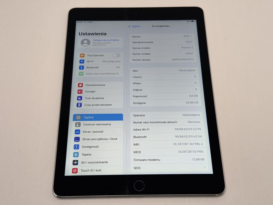 iPad Air 2 (A1567) - 64GB - Cellular (LTE) - Space Gray - faktura VAT 23%