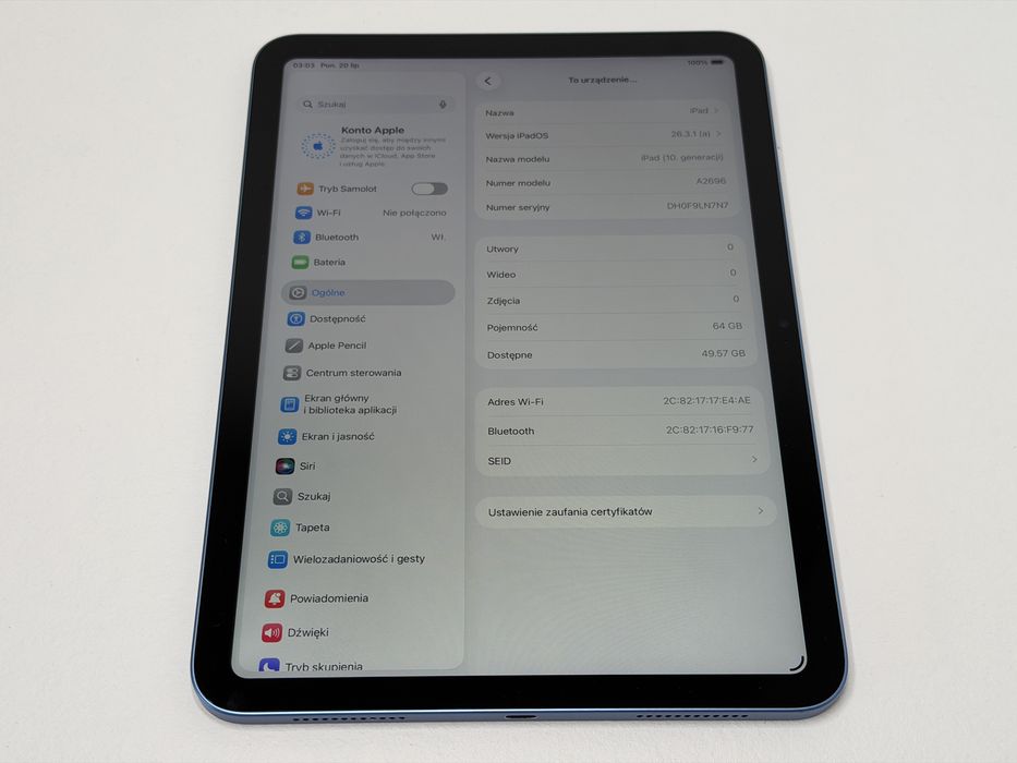 iPad 10. gen. (A2696) - 64GB - faktura VAT 23%