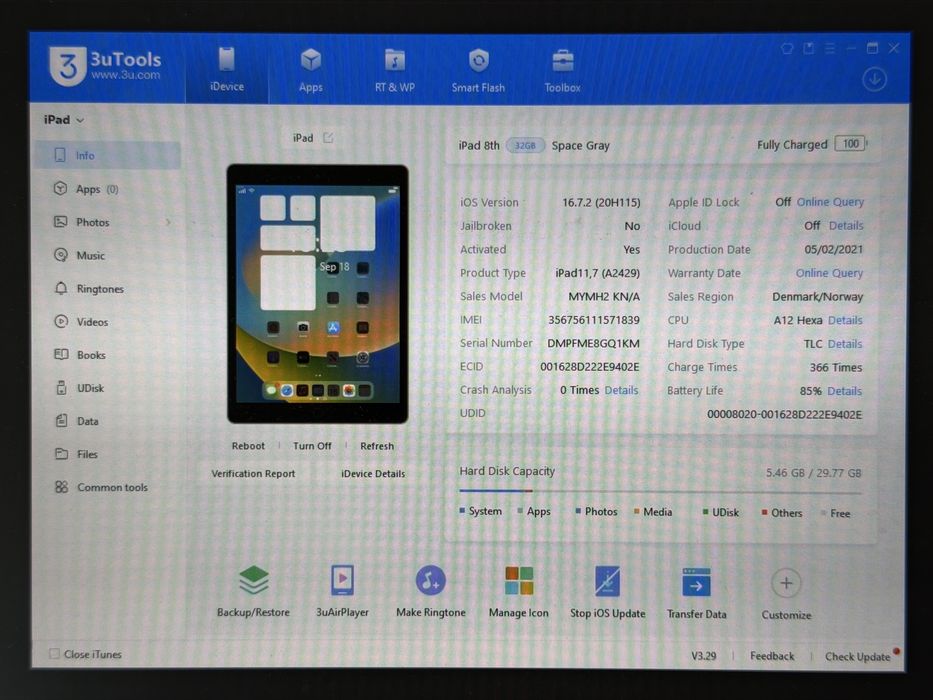 iPad 8. gen. (A2429) - 32GB - Cellular (LTE) - Space Gray - faktura VAT 23%