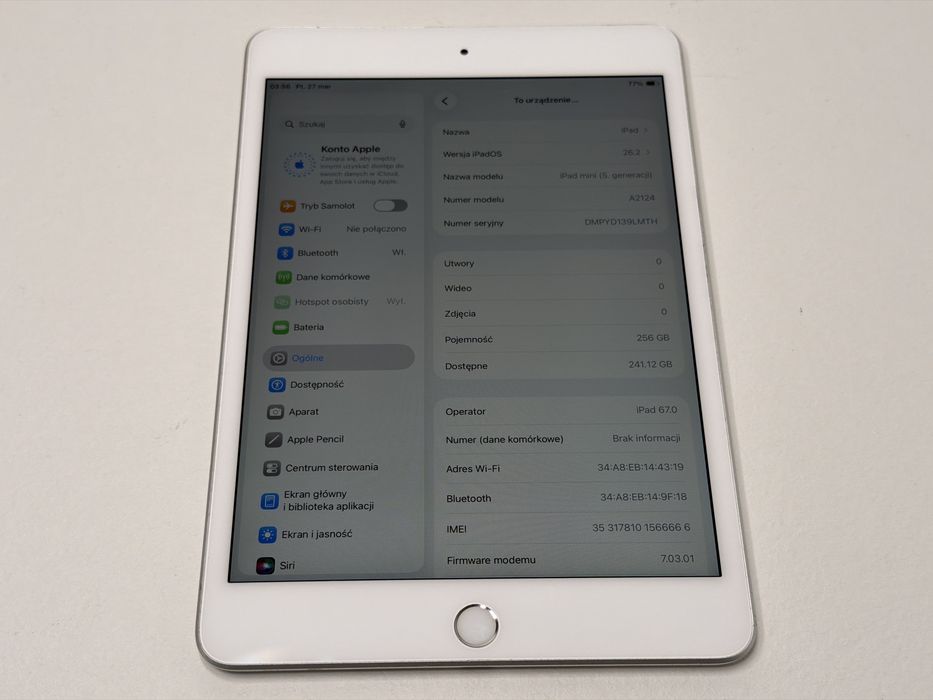 iPad mini 5 (A2124) - 256GB - Cellular (LTE) - faktura VAT 23%