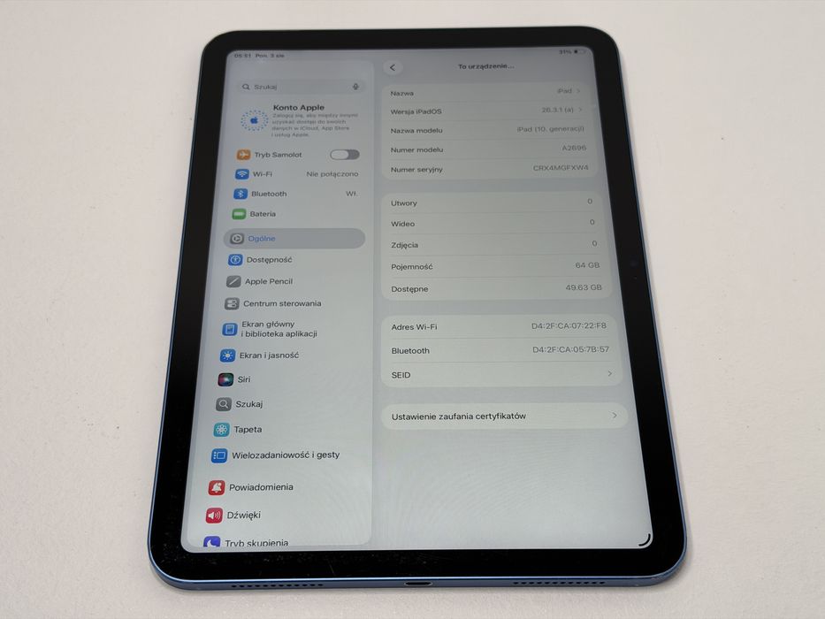 iPad 10. gen. (A2696) - 64GB - Blue - faktura VAT 23%