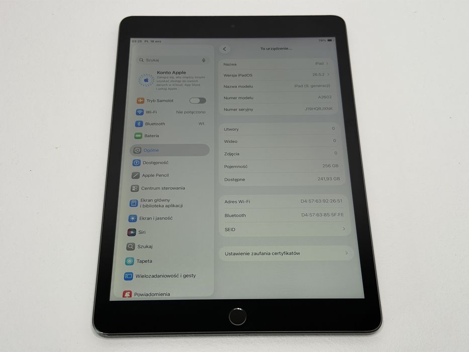 iPad 9. gen. (A2602) - 256GB - Space Gray - faktura VAT 23%