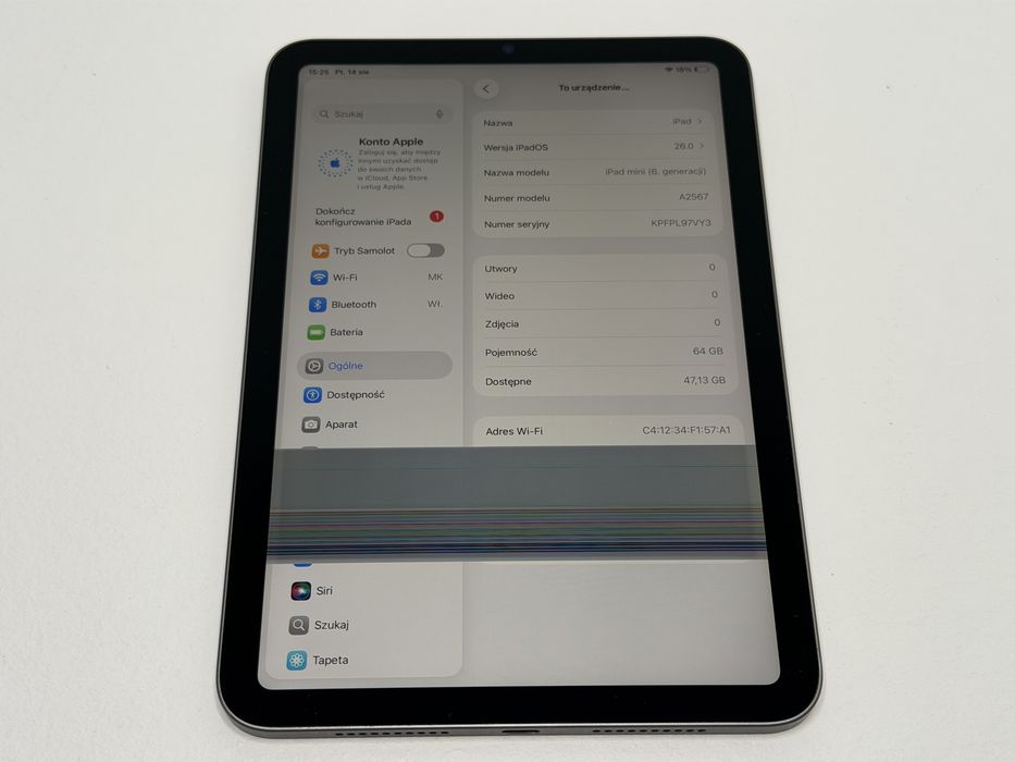 iPad mini 6 (A2567) - 64GB - Space Gray - uszkodzony - faktura VAT 23%
