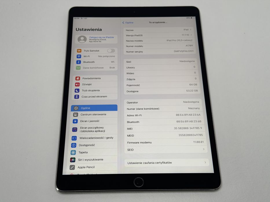 iPad Pro 10.5 (A1709) - 64GB - Cellular (LTE) - faktura VAT 23%