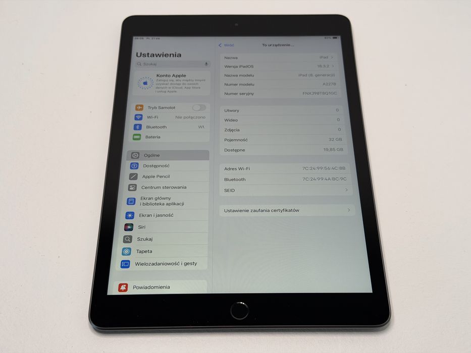 iPad 8. gen. (A2270) - 32GB - Space Gray - faktura VAT 23%