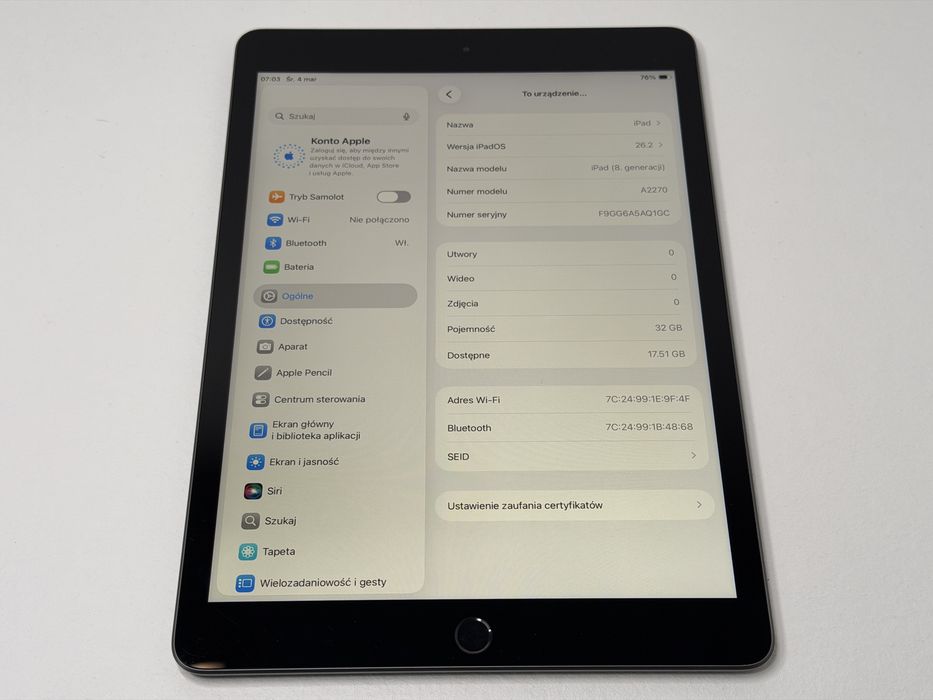 iPad 8. gen. (A2270) - 32GB - faktura VAT 23%