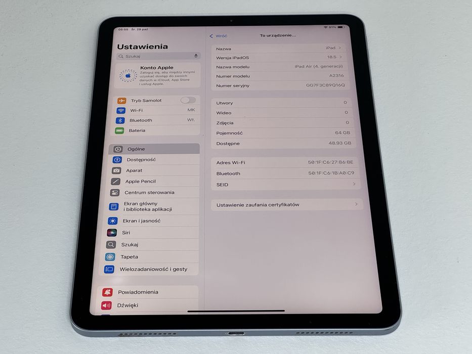 iPad Air 4 (A2316) - 64GB - faktura VAT 23%