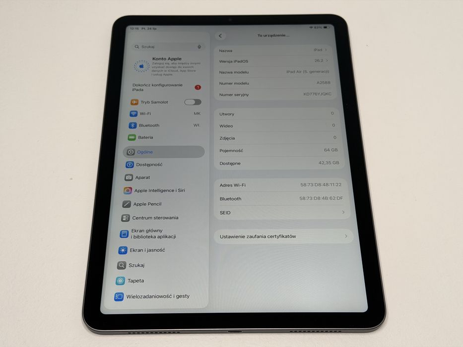 iPad Air 5 (A2588) - 64GB - Apple M1 - faktura VAT 23%