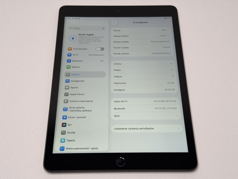 iPad 8. gen. (A2270) - 32GB - faktura VAT 23%