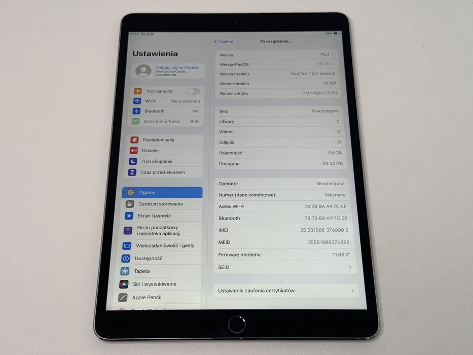 iPad Pro 10.5 (A1709) - 64GB - Cellular (LTE) - faktura VAT 23%