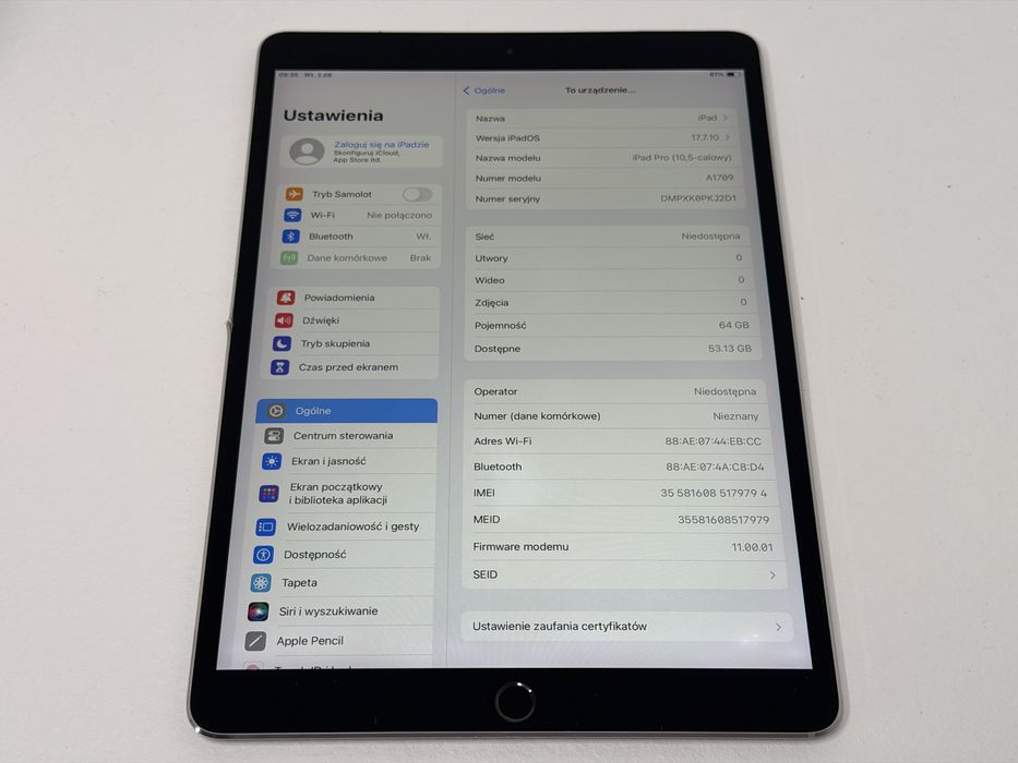 iPad Pro 10.5 (A1709) - 64GB - Cellular (LTE) - faktura VAT 23%