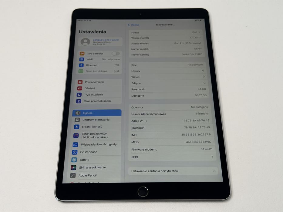 iPad Pro 10.5 (A1709) - 64GB - Cellular (LTE) - faktura VAT 23%