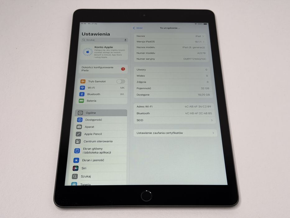 iPad 8. gen. (A2270) - 32GB - faktura VAT 23%
