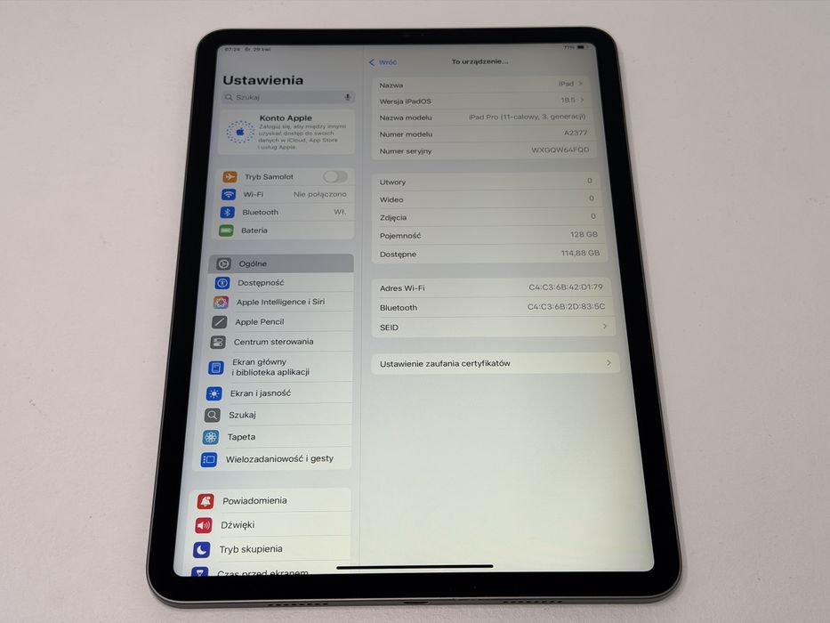 iPad Pro 11 3. gen. (A2377) - 128GB - Apple M1 - faktura VAT 23%