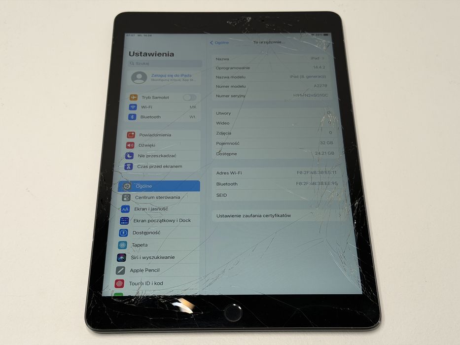 iPad 8. gen. (A2270) - 32GB - zbity - faktura VAT 23%