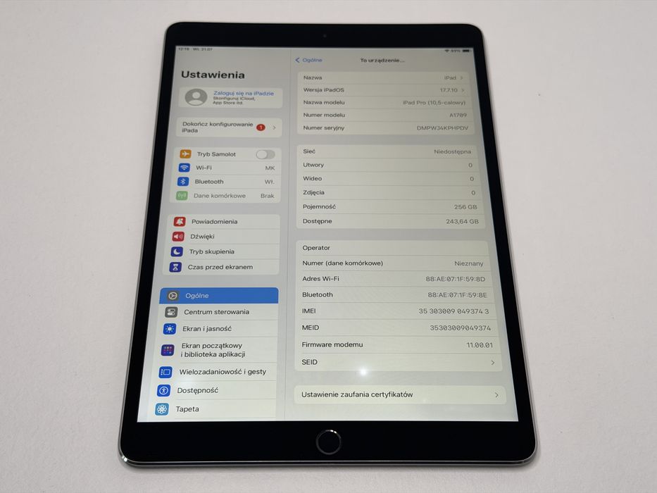 iPad Pro 10.5 (A1709) - 256GB - Cellular (LTE) - faktura VAT 23%