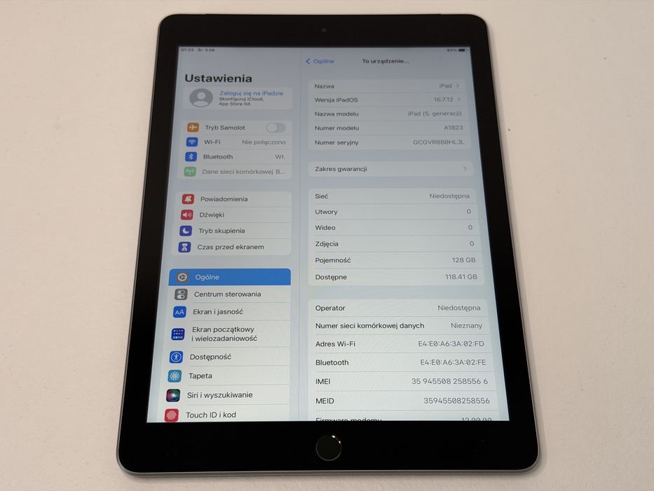 iPad 5 (A1823) - 128GB - Cellular (LTE) - faktura VAT 23%