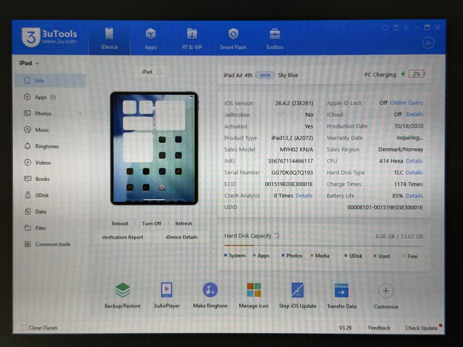 iPad Air 4 (A2072) - 64GB - Cellular (LTE) - Sky Blue - faktura VAT 23%