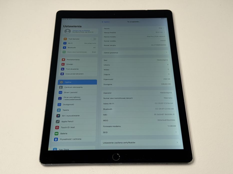 iPad Pro 12.9 1. gen. (A1652) - 256GB - Cellular (LTE) - faktura VAT 23%