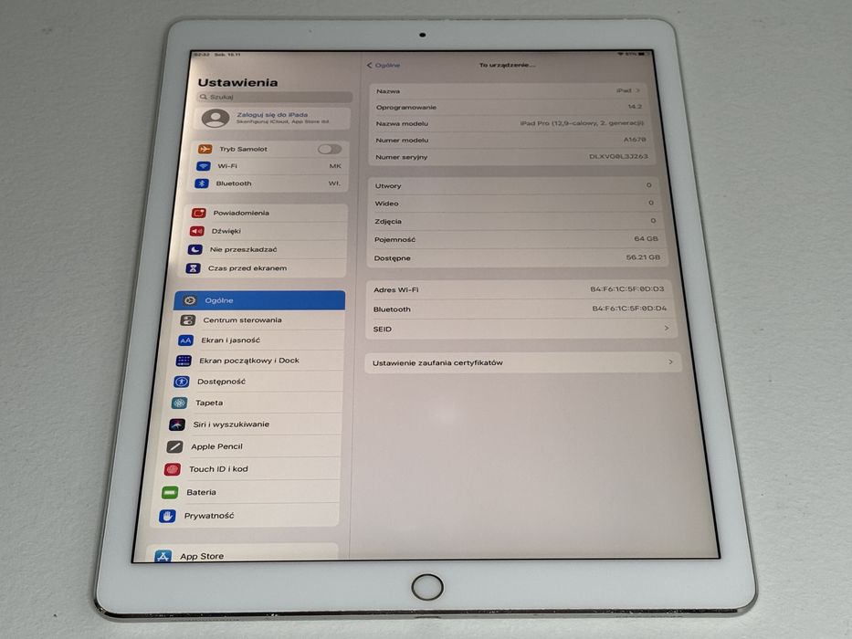 iPad Pro 12.9 2. gen. (A1670) - 64GB - faktura VAT 23%