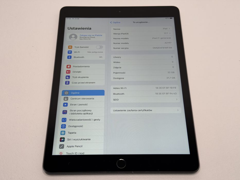 iPad 7. gen. (A2197) - 32GB - Space Gray - faktura VAT 23%