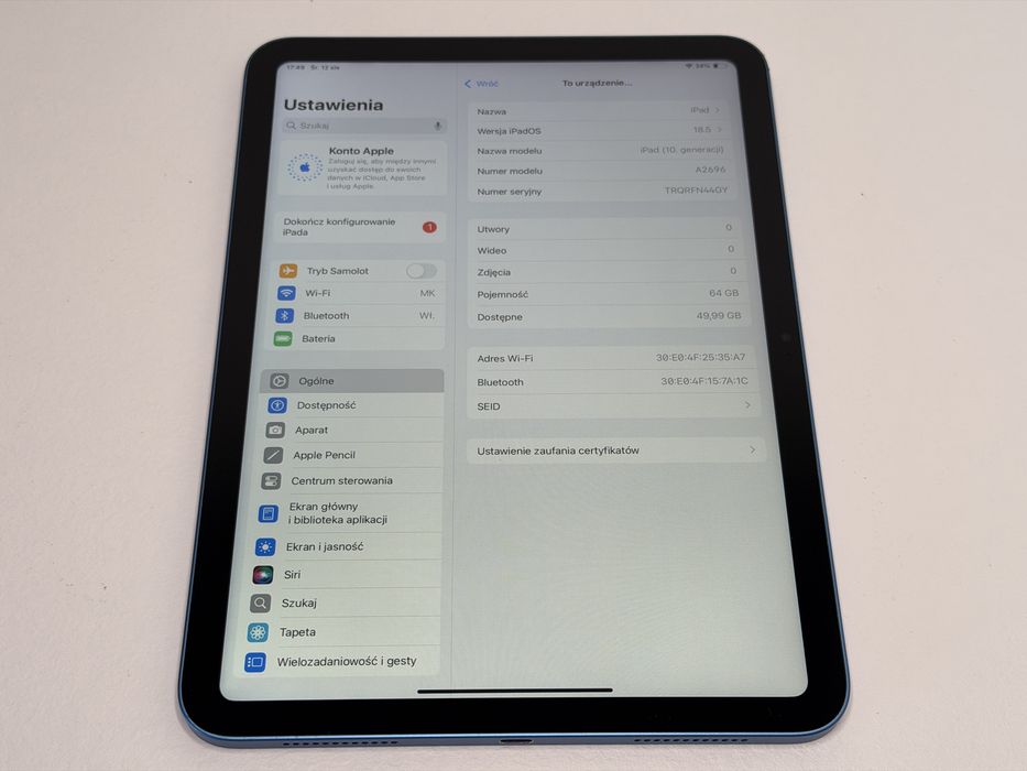 iPad 10. gen. (A2696) - 64GB - Blue - faktura VAT 23%