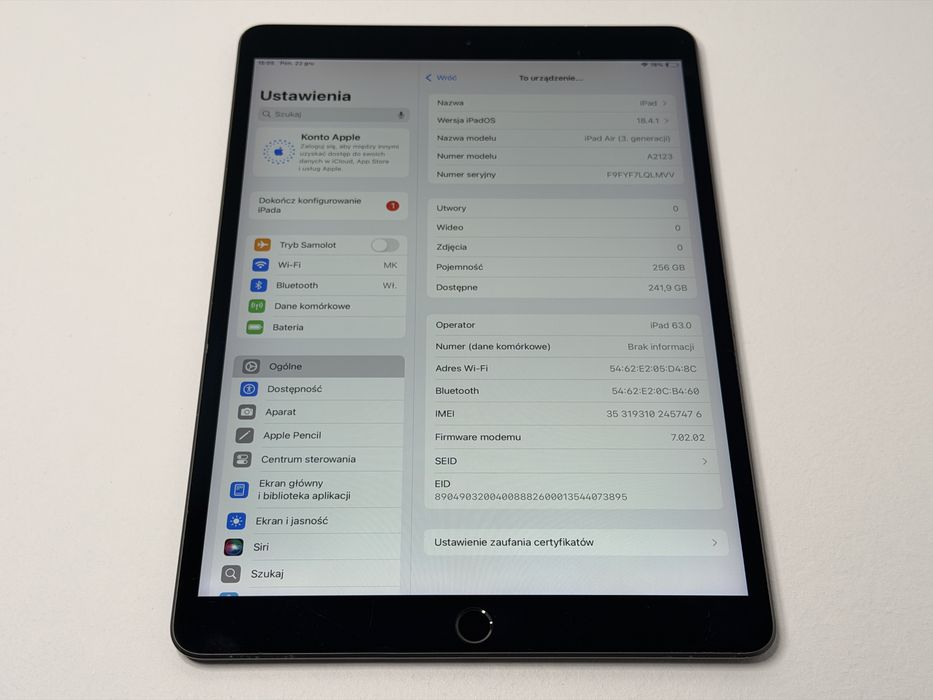 iPad Air 3 (A2123) - 256GB - Cellular (LTE) - faktura VAT 23%